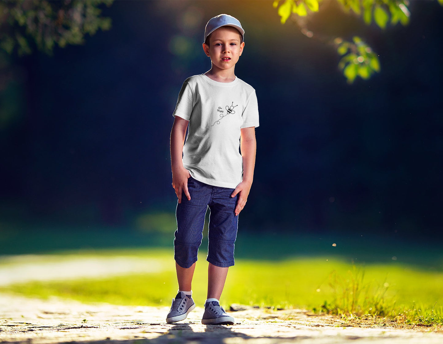 Summer T-shirt for Boys(BEE HAPPY WHITE)